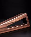 Close-up of Oakstead walnut laptop stand wood grain and finish