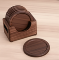 Oakstead walnut coasters stacked in solid walnut holder